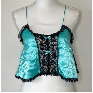 Vintage Frederick’s of Hollywood Y2K teal and black camisole, sexy, medium